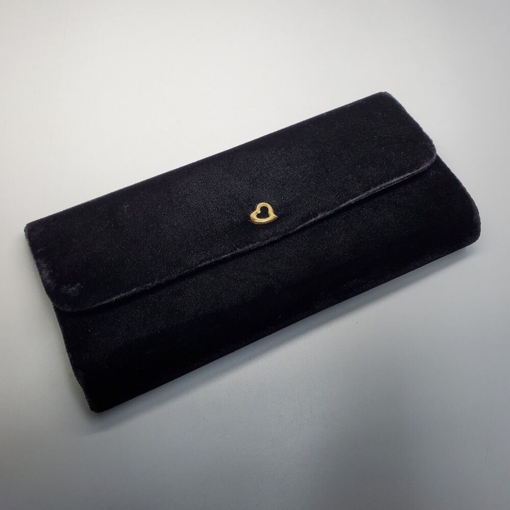 Victoria's Secret Black Velvet Evening Clutch Bag Gold Heart Accent Snap Closure